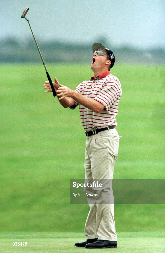 12 August 1999; Elliot Boult after just missing a birdie put on the 6th green  during day one of the West of Ireland Golf Classic at the Galway Bay Golf & Country Club in Galway. Photo by Matt Browne/Sportsfile