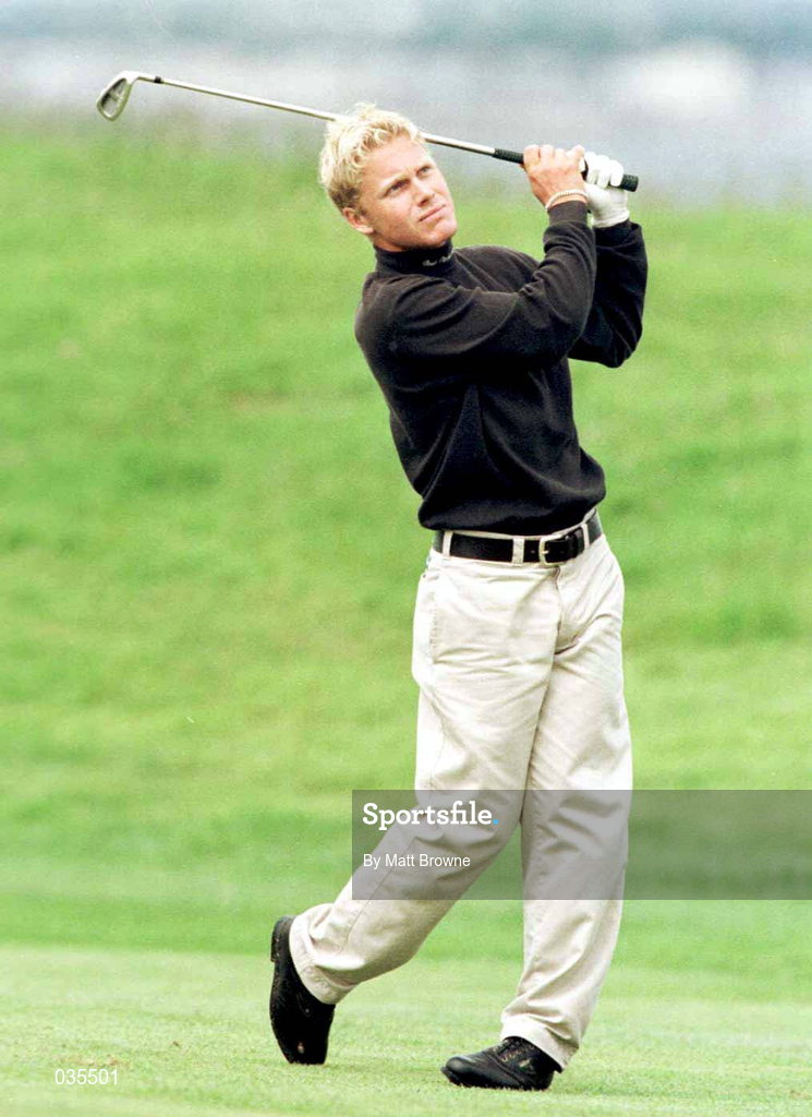 13 August 1999; Eric Carlberg from Denmark plays off the 18th fairway during day two of the West of Ireland Golf Classic at the Galway Bay Golf & Country Club in Galway. Photo by Matt Browne/Sportsfile
