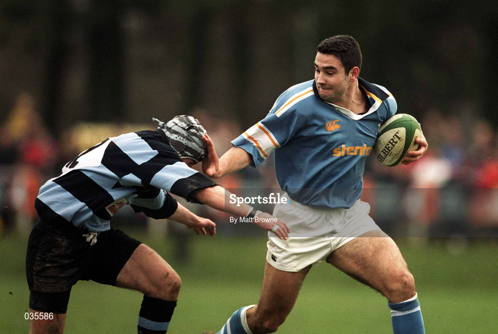 13 February 2000; Jeremy Staunton of Garryowen hands off Maurice Lawlor of Shannon during the AIB All-Ireland League Division 1 match between Garryowen and Shannon at Dooradoyle in Limerick. Photo by Matt Browne/Sportsfile