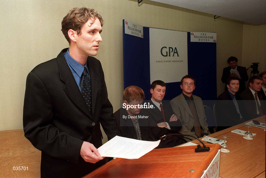 15th September 1999; Gaelic Players Association spokesman Donal O'Neill at the launch of the Gaelic Players Association at the Wellington Park Hotel in Belfast. Photo by David Maher/Sportsfile