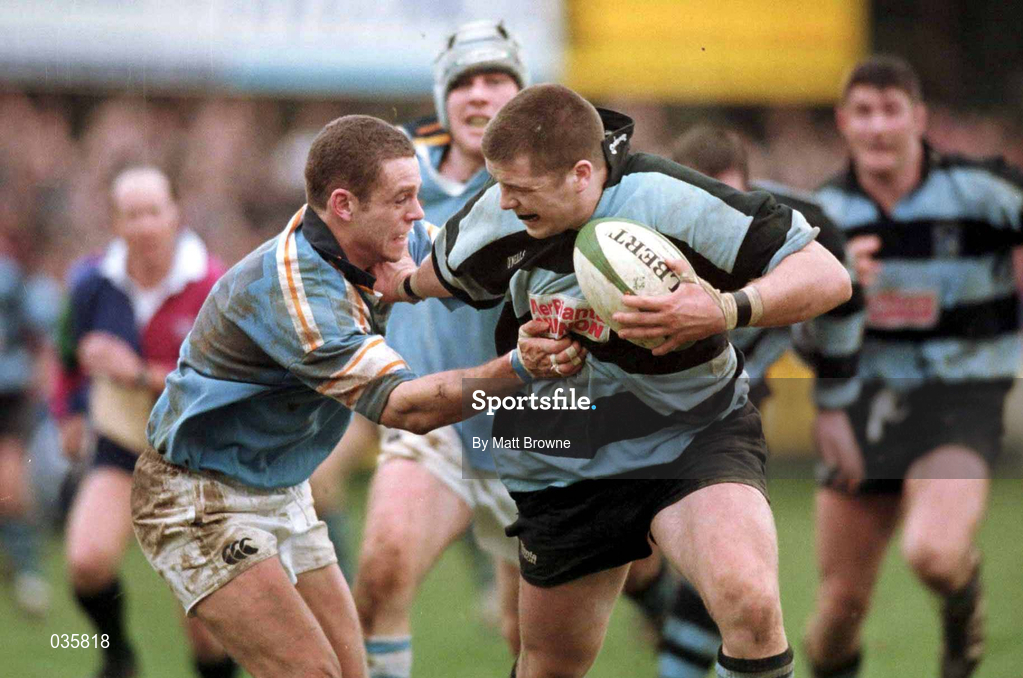 13 February 2000; Marcus Horan of Shannon is tackled by Dominic Crotty of Garryowen during the AIB All-Ireland League Division 1 match between Garryowen and Shannon at Dooradoyle in Limerick. Photo by Matt Browne/Sportsfile
