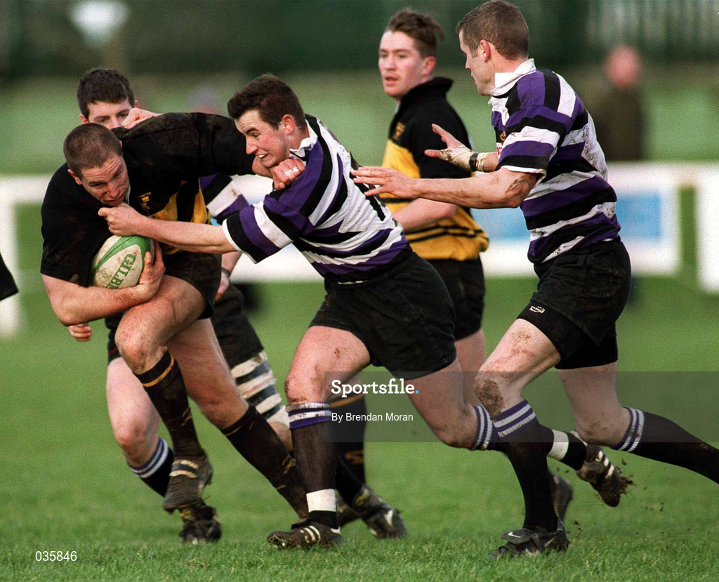 12 February 2000; Leo Doyle of Young Munster in action against Richard Governey of Terenure College during the AIB League Division 1 match between Young Munster and Terenure College at Tom Clifford Park in Limerick. Photo by Brendan Moran/Sportsfile