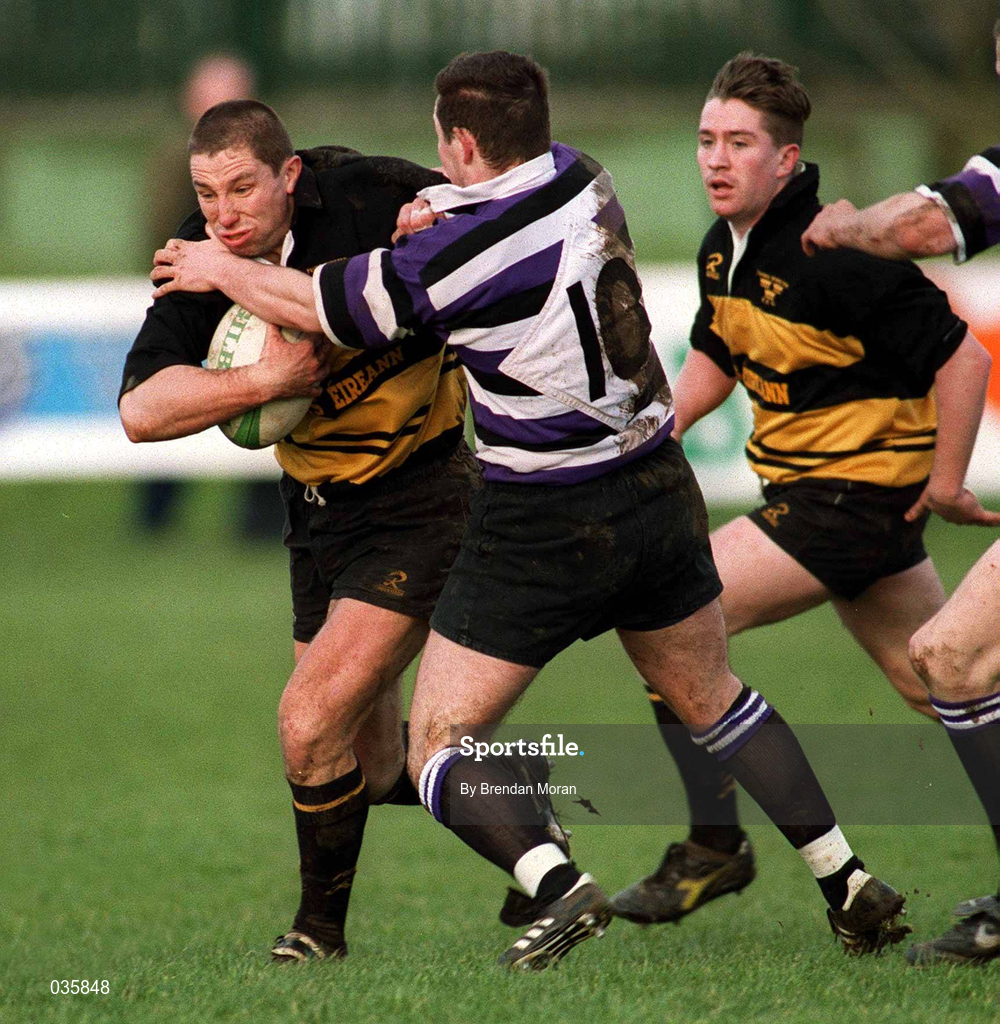 12 February 2000; Leo Doyle of Young Munster in action against Richard Governey of Terenure College during the AIB League Division 1 match between Young Munster and Terenure College at Tom Clifford Park in Limerick. Photo by Brendan Moran/Sportsfile
