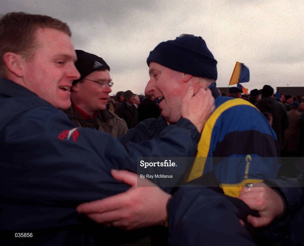 6 February 2000; Longford Manager Michael McCormack is congratulated by fans after the O'Byrne Cup Final between Westmeath and Longford at Cusack Park in Mullingar, Westmeath. Photo by Ray McManus/Sportsfile