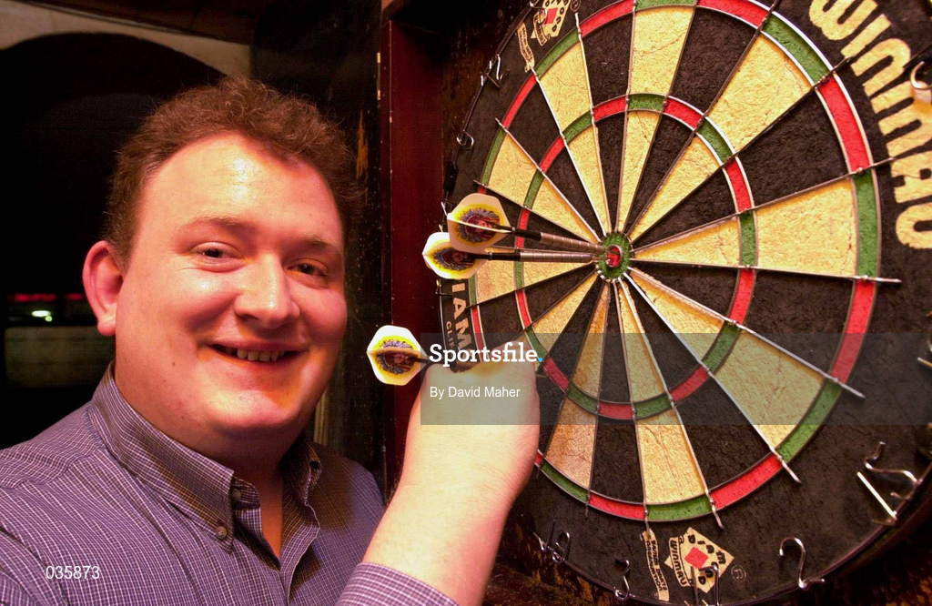 3 February 2000; Mattie Murtagh from Trim after winning the single's championship at the South Meath Darts Championship. Photo by David Maher/Sportsfile