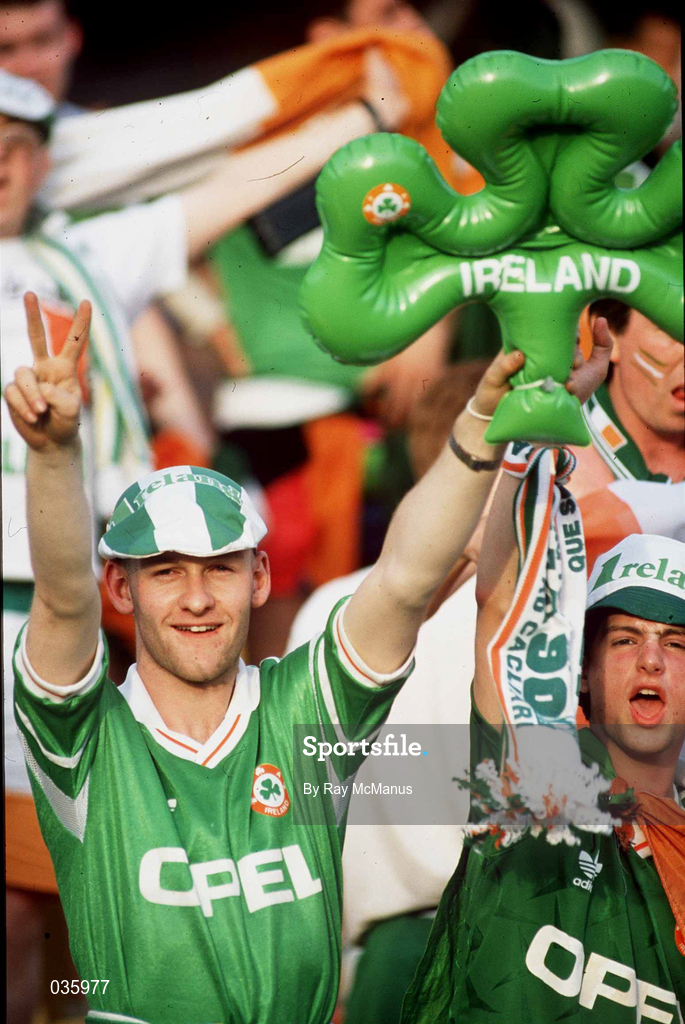 30 June 1990; Republic of ?Ireland supporters during the FIFA World Cup 1990 Quarter-Final match between Italy and Republic of Ireland at the Stadio Olimpico in Rome, Italy. Photo by Ray McManus/Sportsfile