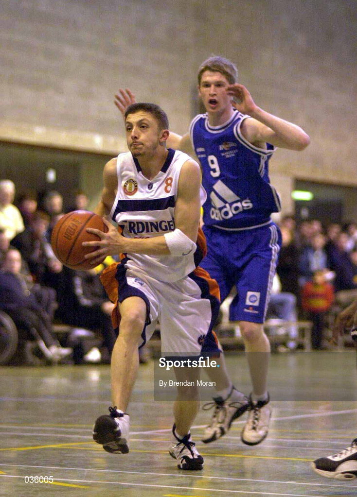 19 December 1999; Scott Summergill of Star of the Sea in action against Jonathan Grennell of Killester during the ESB Men's Superleague Basketball match between Killester and Star of the Sea at IWA in Clontarf in Dublin. Photo by Brendan Moran/Sportsfile