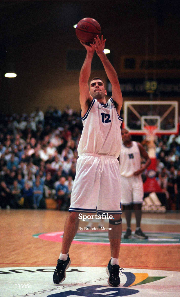 28 January 2000; Stephen McGuirk of St Vincent's during the Senior Men's Sprite Cup Semi-Final match between Tolka Rovers and Denny Notre Dame at National Basketball Arena in Tallaght, Dublin. Photo by Brendan Moran/Sportsfile