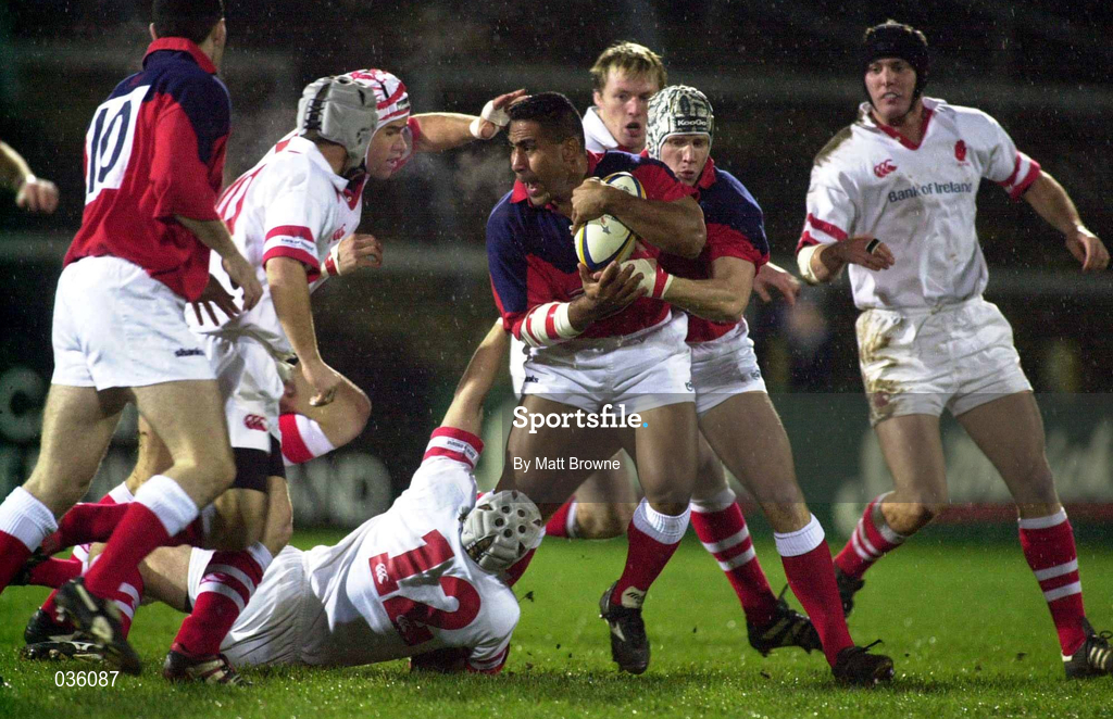 10 December 1999; Salesi Finau of Llanelli is tackled by Jonathan Bell of Ulster during the Heineken Cup Pool 3 Round 3 match between Ulster and Llanelli at Ravenhill in Belfast. Photo by Matt Browne/Sportsfile