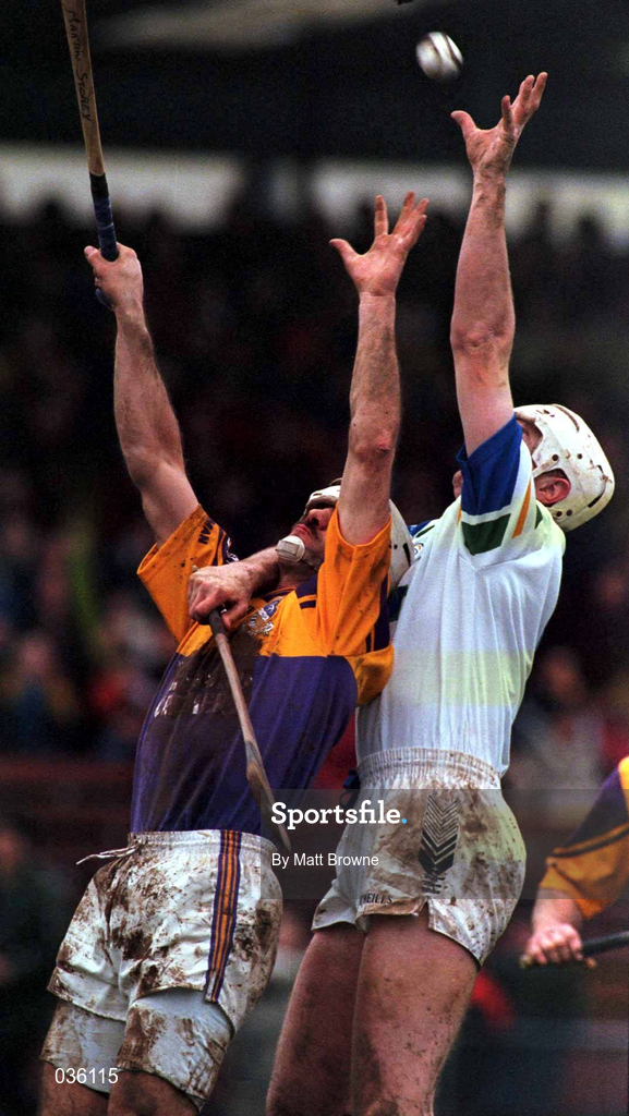 27 February 2000; Fergal Hartley of Waterford takes the ball from Martin Storey of Wexford during the Church & General National Hurling League Division 1B Round 2 match between Waterford and Wexford at Walsh Park in Waterford. Photo by Matt Browne/Sportsfile