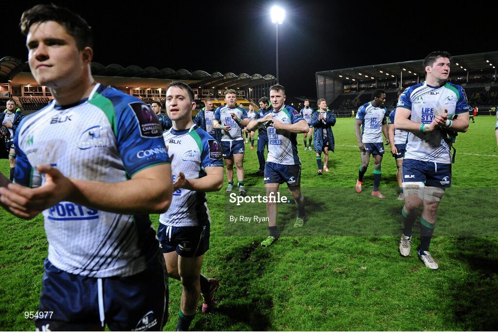 24 January 2015;  Connacht players appalled their supporters after the game. European Rugby Champions Cup 2014/15, Pool 2, Round 6, La Rochelle v Connacht, Stade Marcel Deflandre, La Rochelle, France. Picture credit: Ray Ryan / SPORTSFILE
