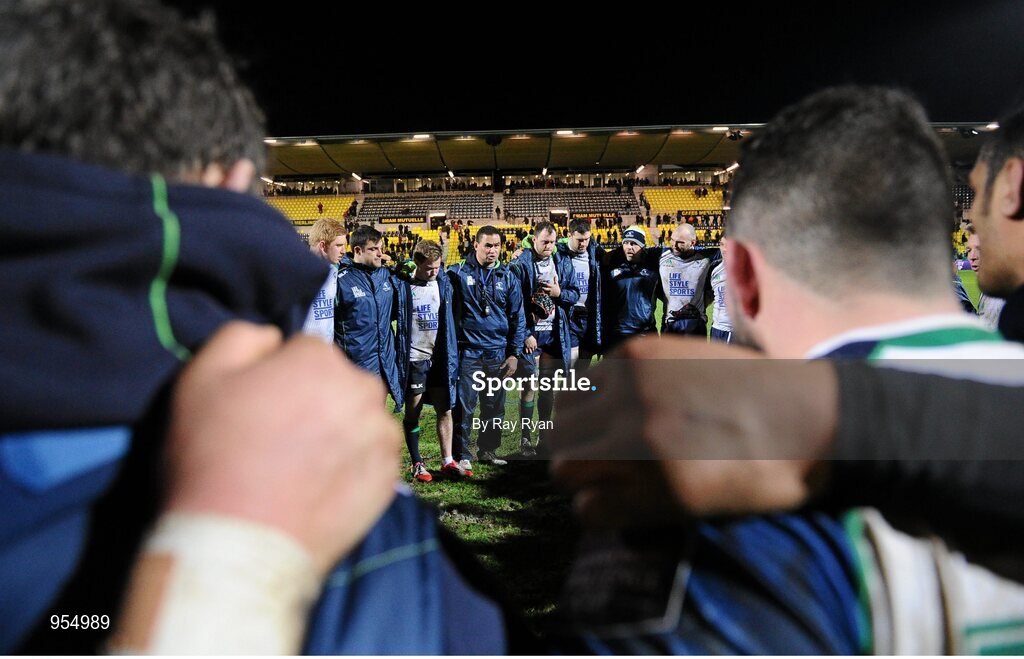 24 January 2015; Pat Lam, Connacht coach congratulates his team after the game. European Rugby Champions Cup 2014/15, Pool 2, Round 6, La Rochelle v Connacht, Stade Marcel Deflandre, La Rochelle, France. Picture credit: Ray Ryan / SPORTSFILE