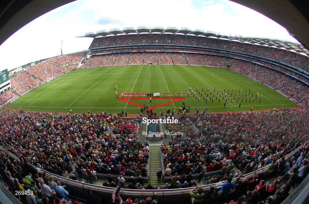 16 September 2007; A general view of Croke Park as the Cork and Kerry teams line up to meet the President before the game. Bank of Ireland All-Ireland Senior Football Championship Final, Kerry v Cork, Croke Park, Dublin. Picture credit; Stephen McCarthy / SPORTSFILE