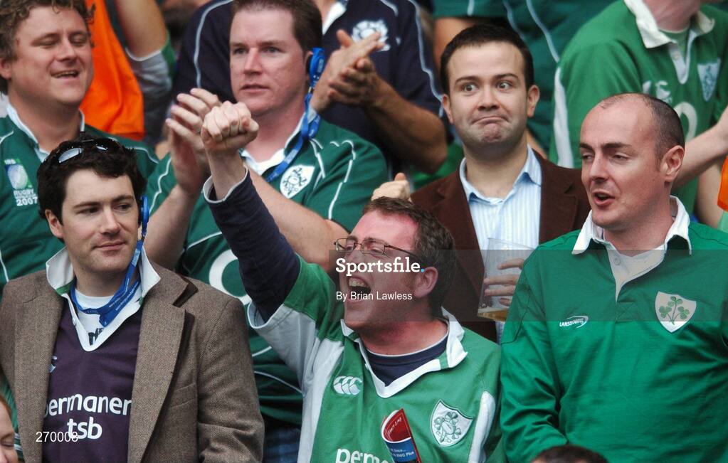 30 September 2007; Ireland fans during the match. 2007 Rugby World Cup, Pool D, Ireland v Argentina, Parc des Princes, Paris, France. Picture credit; Brian Lawless / SPORTSFILE