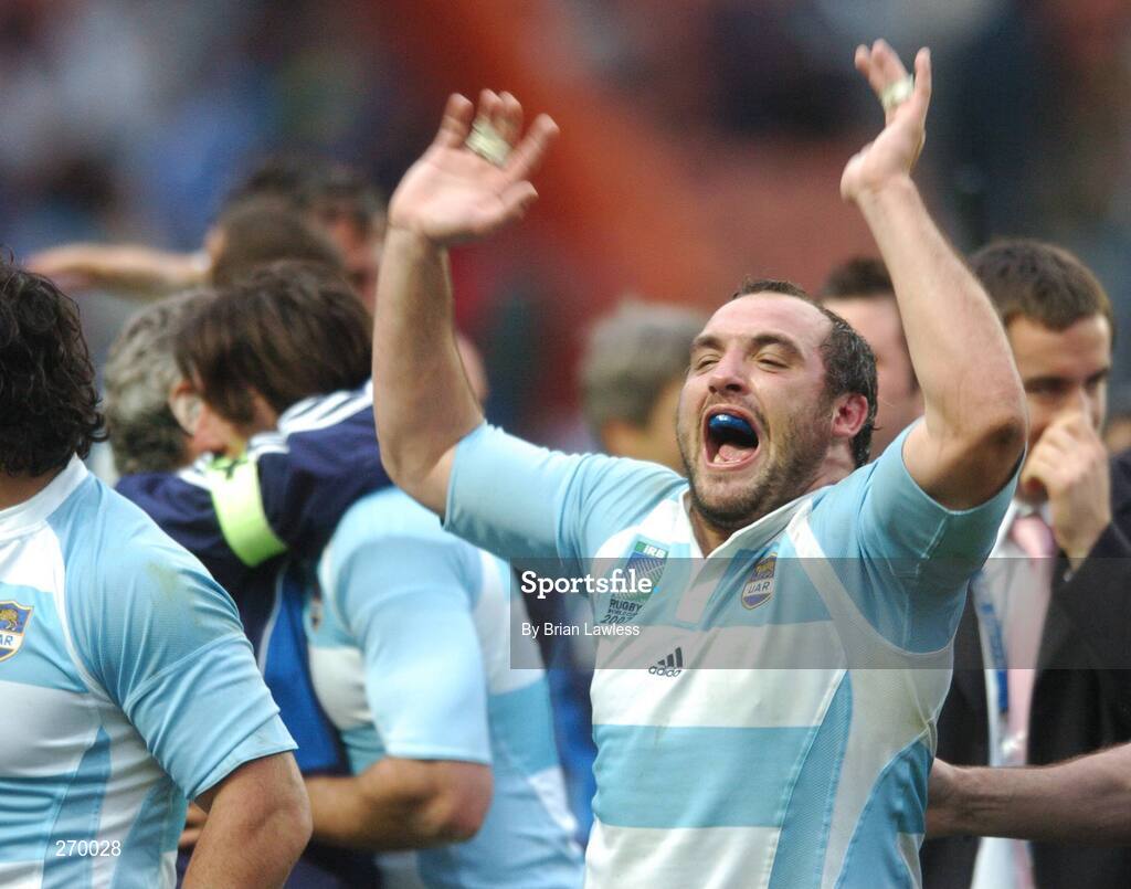 30 September 2007; Argentina's Rodrigo Roncero celebrates after the match. 2007 Rugby World Cup, Pool D, Ireland v Argentina, Parc des Princes, Paris, France. Picture credit; Brian Lawless / SPORTSFILE