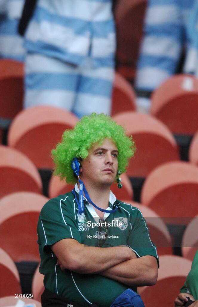30 September 2007; A dejected Ireland fan after the match. 2007 Rugby World Cup, Pool D, Ireland v Argentina, Parc des Princes, Paris, France. Picture credit; Brian Lawless / SPORTSFILE