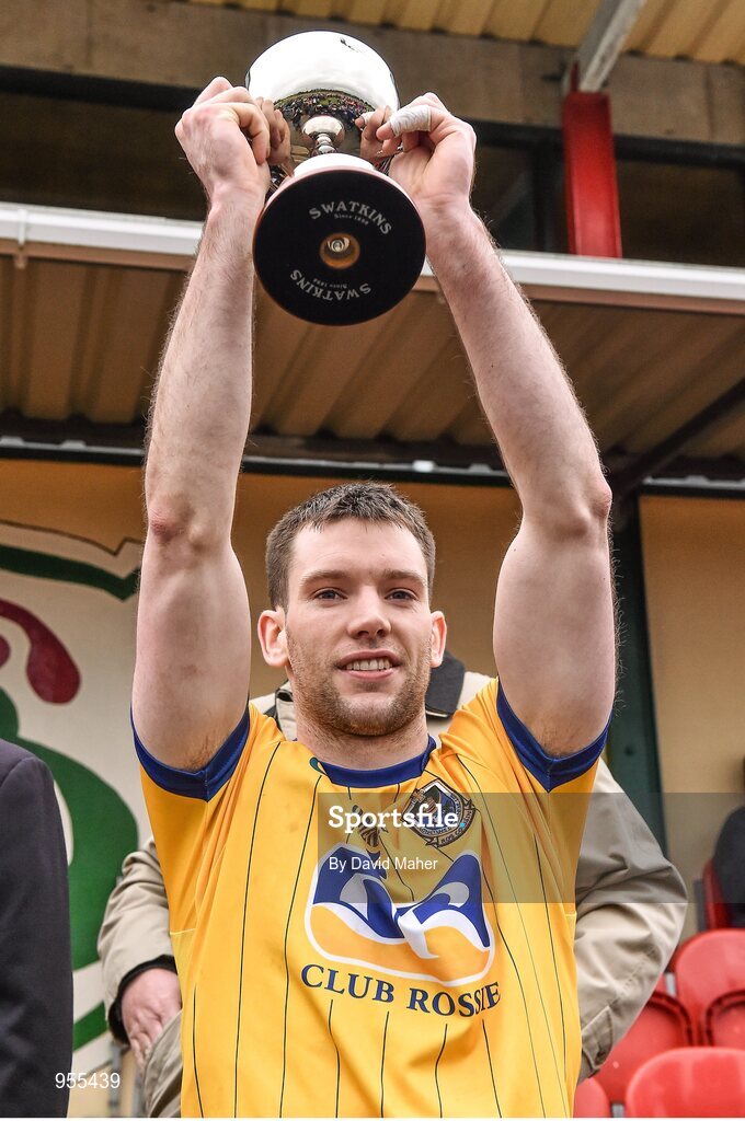 25 January 2015; Roscommon captain Niall Carty lifts the cup at the end of the game. FBD Connacht League Final, Roscommon v Galway, Kiltoom, Co. Roscommon. Picture credit: David Maher / SPORTSFILE