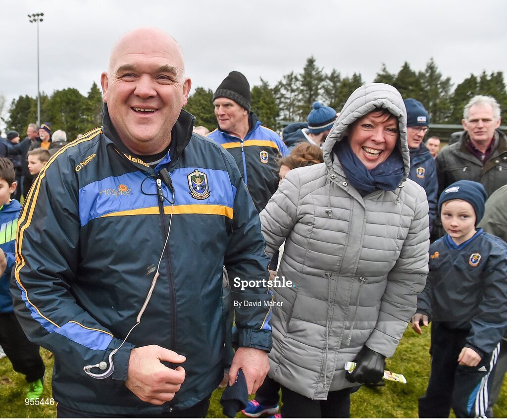 25 January 2015; Roscommon manager John Evans celebrates with supporters at the end of the game. FBD Connacht League Final, Roscommon v Galway, Kiltoom, Co. Roscommon. Picture credit: David Maher / SPORTSFILE