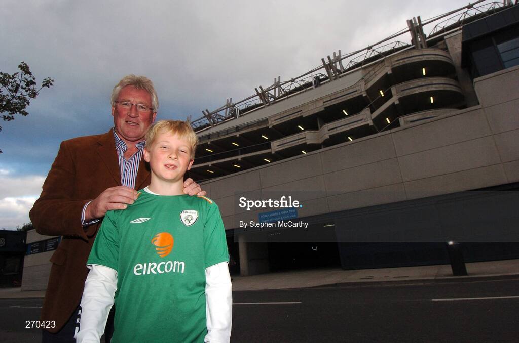 13 October 2007; Kerry football legend and RTE presenter Pat Spillane with his son Pat outside Croke Park ahead of the game. 2008 European Championship Qualifier, Republic of Ireland v Germany, Croke Park, Dublin. Picture credit; Stephen McCarthy / SPORTSFILE