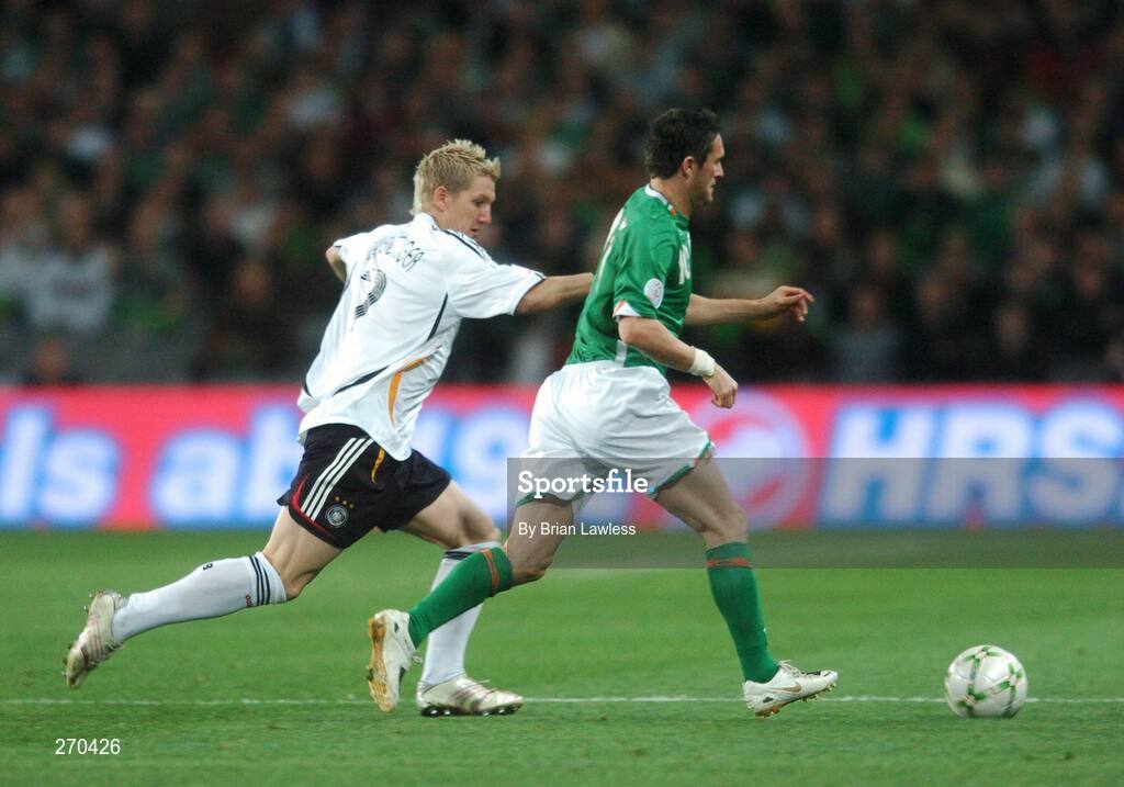 13 October 2007; Robbie Keane, Republic of Ireland, in action against Bastian Schweinsteiger, Germany. 2008 European Championship Qualifier, Republic of Ireland v Germany, Croke Park, Dublin. Picture credit; Brian Lawless / SPORTSFILE