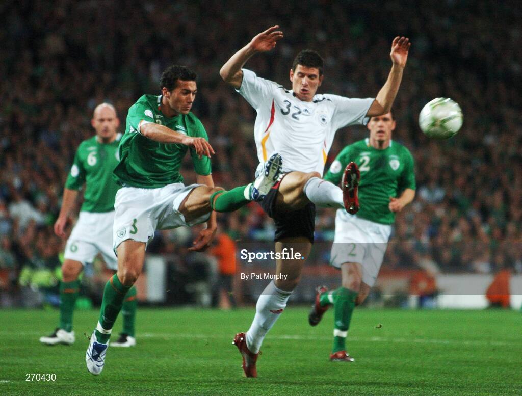 13 October 2007; Mario Gomez, Germany, in action against Steven Kelly, Republic of Ireland. 2008 European Championship Qualifier, Republic of Ireland v Germany, Croke Park, Dublin. Picture credit; Pat Murphy / SPORTSFILE