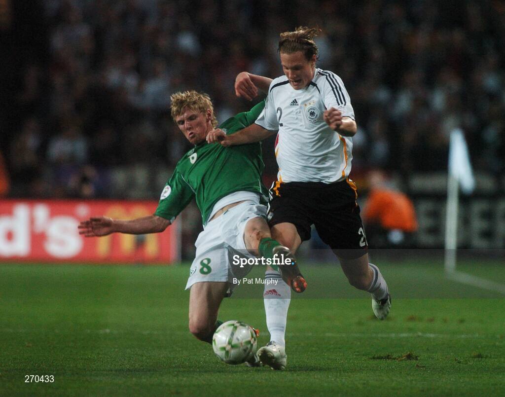 13 October 2007; Marcell Jensen, Germany, in action against Andy Keogh, Republic of Ireland. 2008 European Championship Qualifier, Republic of Ireland v Germany, Croke Park, Dublin. Picture credit; Pat Murphy / SPORTSFILE
