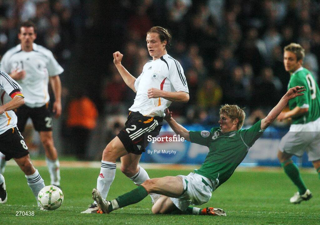 13 October 2007; Marcell Jensen, Germany, in action against Andy Keogh, Republic of Ireland. 2008 European Championship Qualifier, Republic of Ireland v Germany, Croke Park, Dublin. Picture credit; Pat Murphy / SPORTSFILE