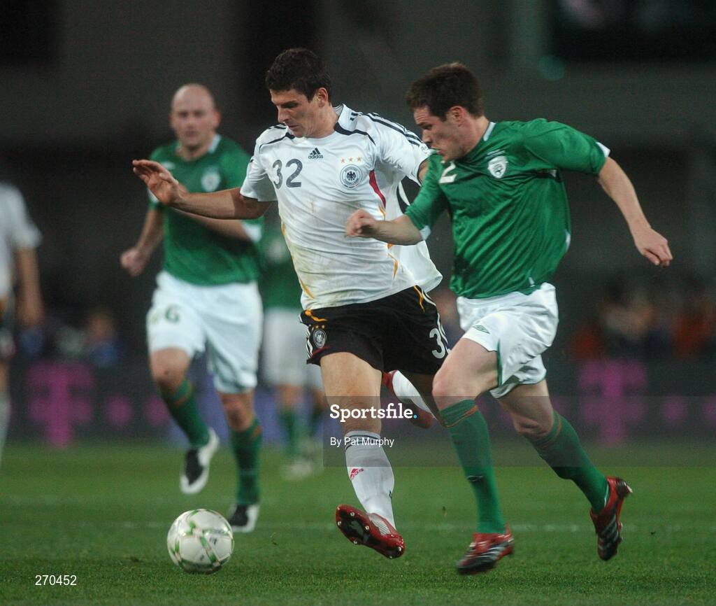 13 October 2007; Mario Gomez, Germany, in action against Steve Finnan, Republic of Ireland. 2008 European Championship Qualifier, Republic of Ireland v Germany, Croke Park, Dublin. Picture credit; Pat Murphy / SPORTSFILE