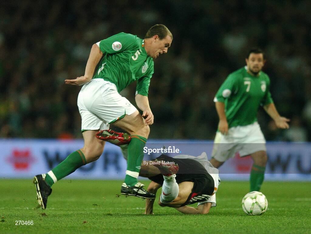 13 October 2007; Richard Dunne, Republic of Ireland, in action against Mario Gomez, Germany. 2008 European Championship Qualifier, Republic of Ireland v Germany, Croke Park, Dublin. Picture credit; David Maher / SPORTSFILE