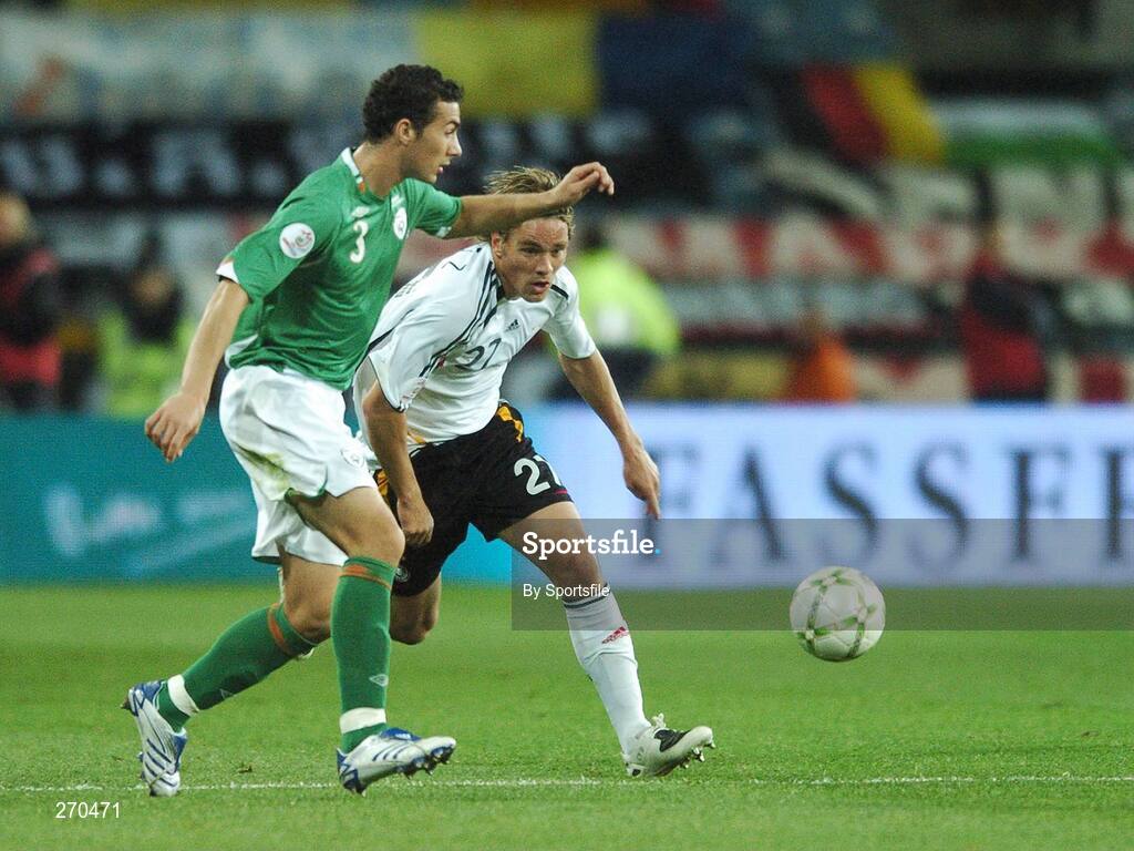 13 October 2007; Stephen Kelly, Republic of Ireland, in action against Clemens Fritz, Germany. 2008 European Championship Qualifier, Republic of Ireland v Germany, Croke Park, Dublin. Picture credit; Paul Mohan / SPORTSFILE