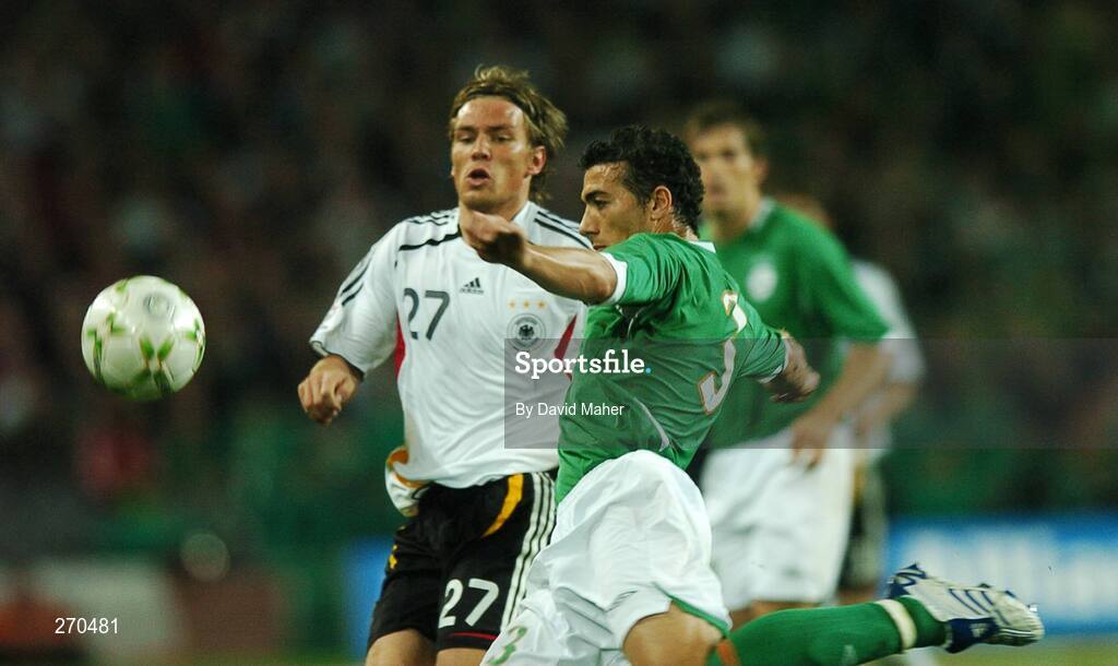 13 October 2007; Stephen Kelly, Republic of Ireland, in action against Clemens Fritz, Germany. 2008 European Championship Qualifier, Republic of Ireland v Germany, Croke Park, Dublin. Picture credit; David Maher / SPORTSFILE