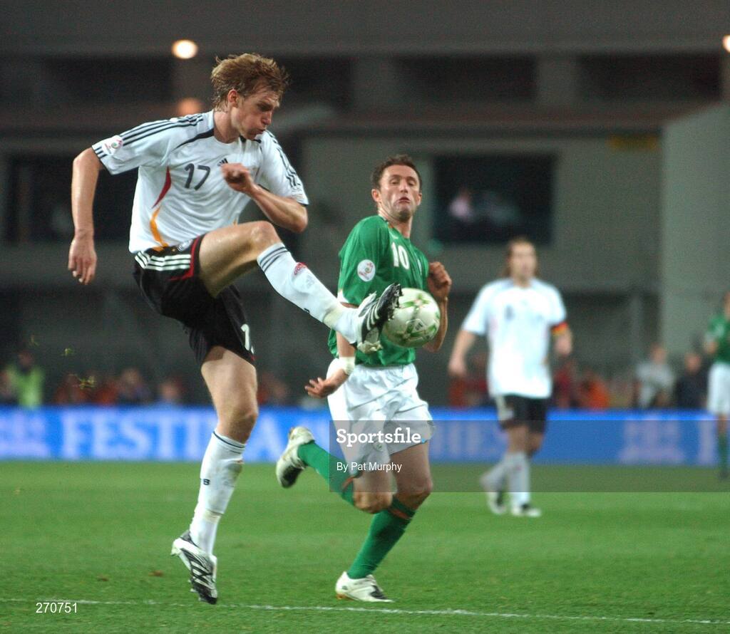 13 October 2007; Per Mertesacker, Germany, in action against Robbie Keane, Republic of Ireland. 2008 European Championship Qualifier, Republic of Ireland v Germany, Croke Park, Dublin. Picture credit; Pat Murphy / SPORTSFILE