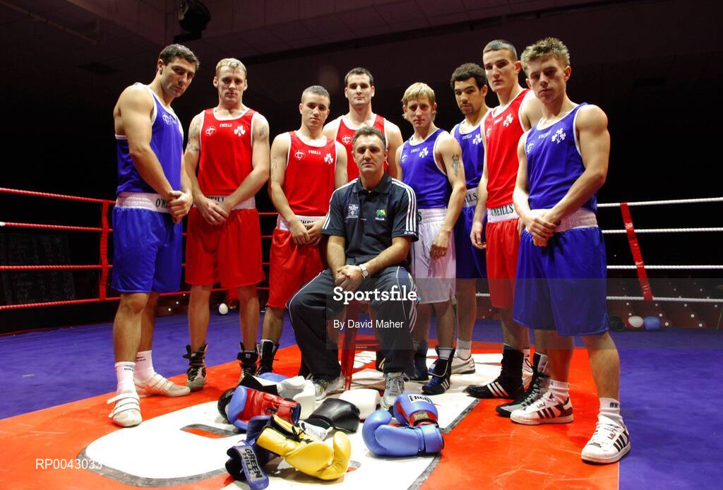 15 October 2007; Team Ireland head coach Billy Walsh with boxers, left to right, Kenny Egan, Dublin, Roy Sheahan, Athy, Co. Kildare, David Oliver Joyce, Athy, Co. Kildare, John Sweeney, Co. Donegal, Eric Donovan, Athy, Co. Kildare, Darren Sutherland, Dublin,  John Joe Joyce, Limerick, and Conor Ahern, Dublin, at the AIBA World Boxing Championships Chicago 2007 Press Conference. The 2007 AIBA World Boxing Championships will be held in Chicago at the University of Illinois - Chicago Pavilion, from the 23rd October to the 3rd November 2007. The National Stadium, Dublin. Picture credit: David Maher / SPORTSFILE