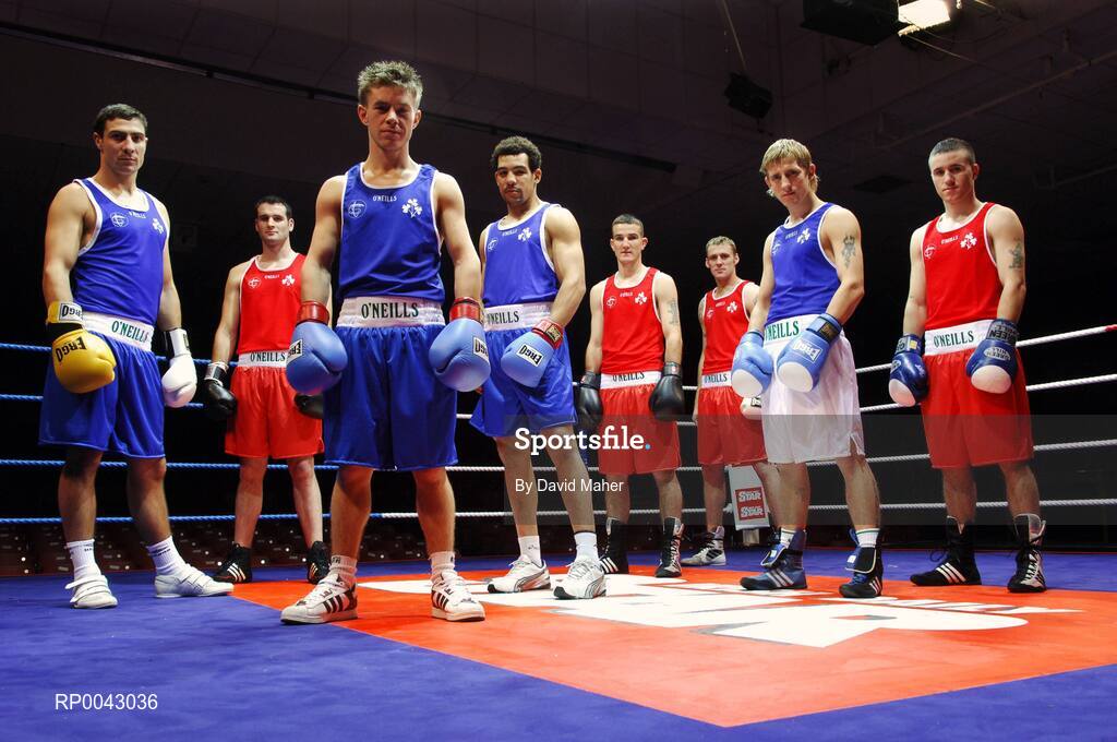 15 October 2007; Team Ireland boxers, from left to right, Kenny Egan, Dublin, John Sweeney, Donegal, Conor Ahern, Dublin, Darren Sutherland, Dublin, John Joe Joyce, Limerick, Eric Donovan, Athy, Co. Kildare, Roy Sheahan, Athy, Co. Kildare, and David Oliver Joyce, Athy, Co. Kildare, at AIBA World Boxing Championships Chicago 2007 Press Conference. The 2007 AIBA World Boxing Championships will be held in Chicago at the University of Illinois - Chicago Pavilion, from the 23rd October to the 3rd November 2007. The National Stadium, Dublin. Picture credit: David Maher / SPORTSFILE