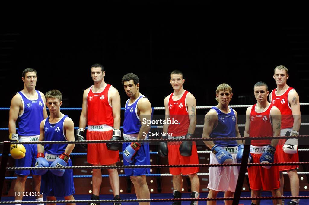 15 October 2007; Team Ireland boxers, left to right, Kenny Egan, Dublin, Conor Ahern, Dublin, John Sweeney, Donegal, Darren Sutherland, Dublin, John Joe Joyce, Limerick, Eric Donovan, Athy, Co. Kildare, David Oliver Joyce, Athy, Co. Kildare, and Roy Sheahan, Athy, Co. Kildare, at AIBA World Boxing Championships Chicago 2007 Press Conference. The 2007 AIBA World Boxing Championships will be held in Chicago at the University of Illinois - Chicago Pavilion, from the 23rd October to the 3rd November 2007. The National Stadium, Dublin. Picture credit: David Maher / SPORTSFILE