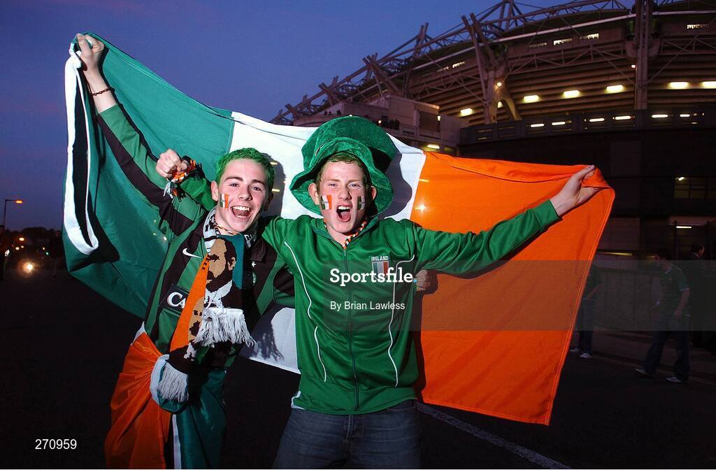 17 October 2007; Republic of Ireland fans Paddy Gillespie, left, and Christopher McGlynn, both from Donegal, on their way to the match. 2008 European Championship Qualifier, Republic of Ireland v Cyprus, Croke Park, Dublin. Picture credit; Brian Lawless / SPORTSFILE