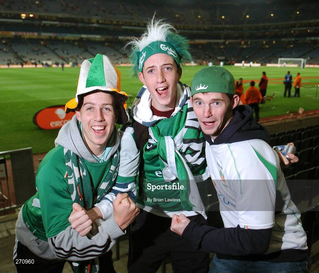 17 October 2007; Republic of Ireland fans, from left, Conor McCarthy, Luke Wilson, and Brian O'Connell, all from Cobh, Co. Cork, arrive early for the match. 2008 European Championship Qualifier, Republic of Ireland v Cyprus, Croke Park, Dublin. Picture credit; Brian Lawless / SPORTSFILE