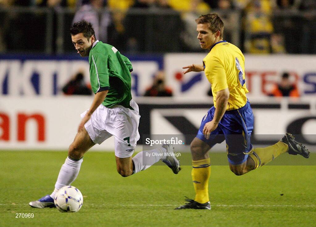 17 October 2007; Ivan Sproule, Northern Ireland, in action against Anders Svensson, Sweden. 2008 European Championship Qualifier, Sweden v Northern Ireland, Rasunda Stadium, Solna, Stockholm, Sweden. Picture credit; Oliver McVeigh / SPORTSFILE