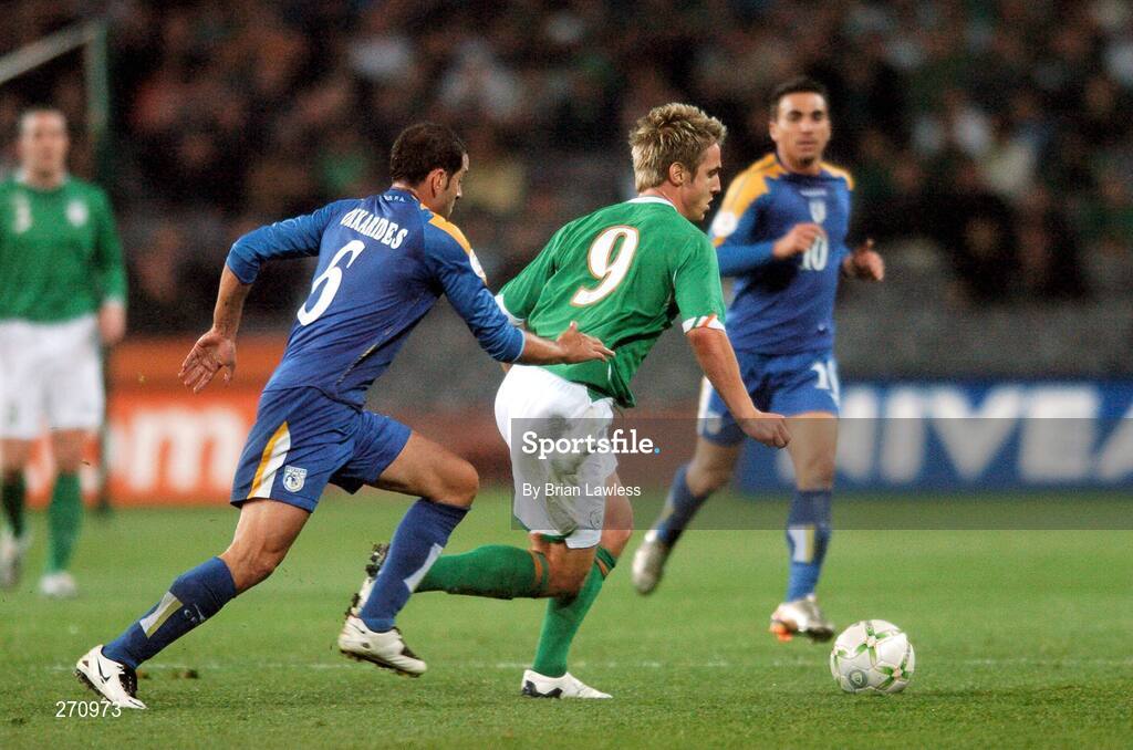 17 October 2007; Kevin Doyle, Republic of Ireland, in action against Stelios Okkarides, Cyprus. 2008 European Championship Qualifier, Republic of Ireland v Cyprus, Croke Park, Dublin. Picture credit; Brian Lawless / SPORTSFILE
