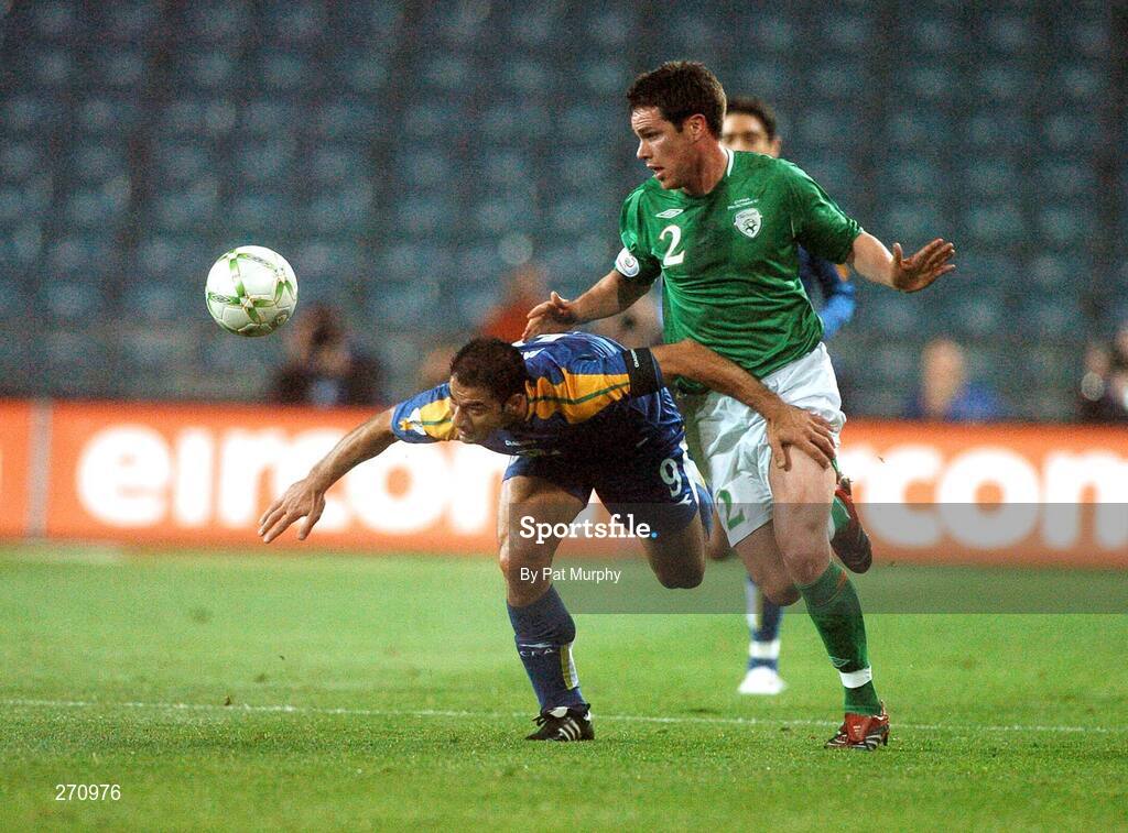 17 October 2007; Ioannis Okkas, Cyprus, in action against Steve Finnan, Republic of Ireland. 2008 European Championship Qualifier, Republic of Ireland v Cyprus, Croke Park, Dublin. Picture credit; Pat Murphy / SPORTSFILE