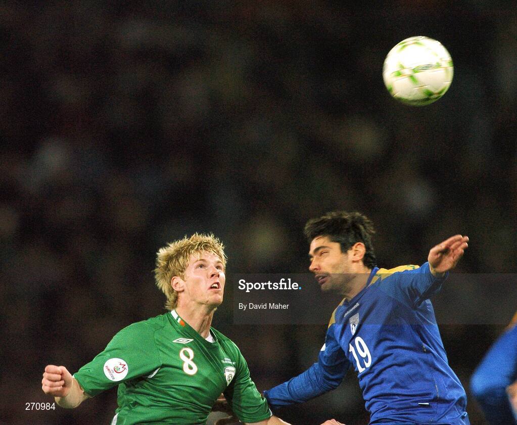 17 October 2007; Andy Keogh, Republic of Ireland, in action against Alexandros Garpozis, Cyprus. 2008 European Championship Qualifier, Republic of Ireland v Cyprus, Croke Park, Dublin. Picture credit; David Maher / SPORTSFILE