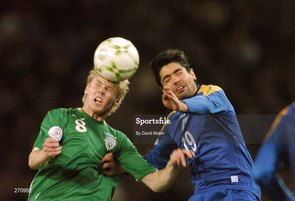 17 October 2007; Andy Keogh, Republic of Ireland, in action against Alexandros Garpozis, Cyprus. 2008 European Championship Qualifier, Republic of Ireland v Cyprus, Croke Park, Dublin. Picture credit; David Maher / SPORTSFILE