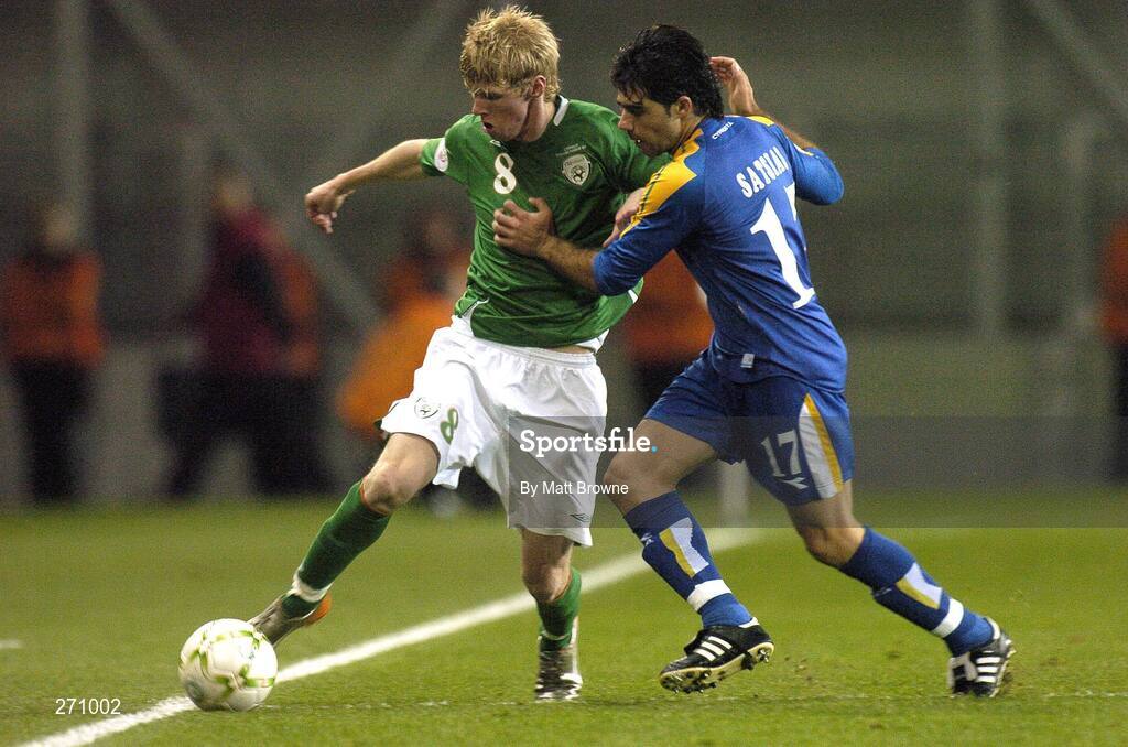 17 October 2007; Andy Keogh, Republic of Ireland, in action against Marinos Satsias, Cyprus. 2008 European Championship Qualifier, Republic of Ireland v Cyprus, Croke Park, Dublin. Picture credit; Matt Browne / SPORTSFILE