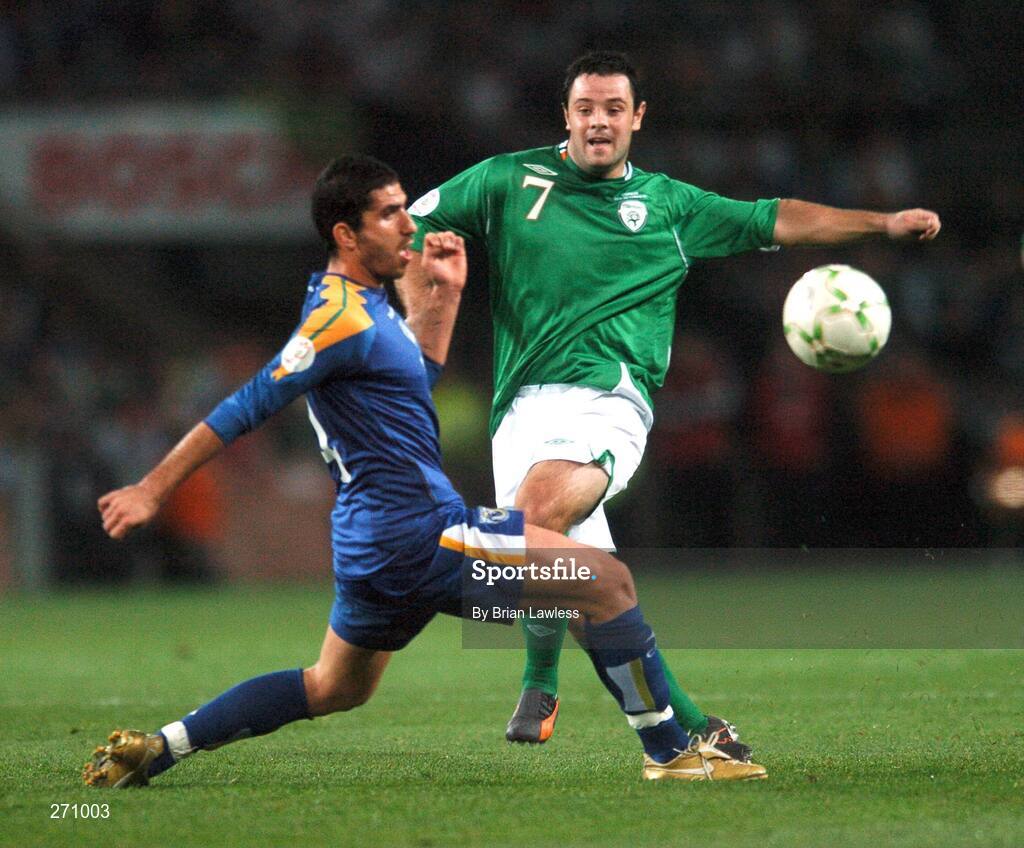 17 October 2007; Andy Reid, Republic of Ireland, in action against Marios Nikolaou, Cyprus. 2008 European Championship Qualifier, Republic of Ireland v Cyprus, Croke Park, Dublin. Picture credit; Brian Lawless / SPORTSFILE
