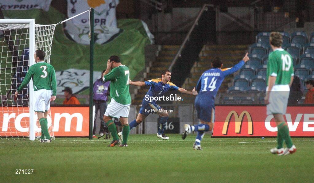17 October 2007; Stellios Okkarides, Cyprus, celebrates after scoring his side's first goal. 2008 European Championship Qualifier, Republic of Ireland v Cyprus, Croke Park, Dublin. Picture credit; Pat Murphy / SPORTSFILE