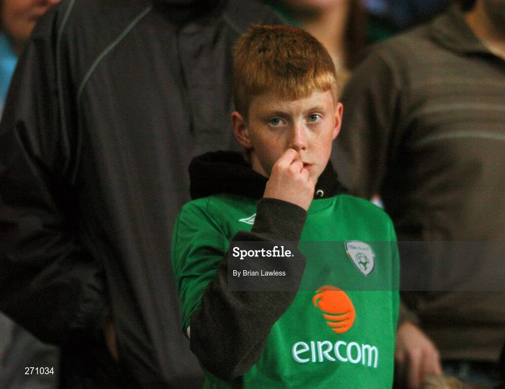 17 October 2007; A young Republic of Ireland fan watches the dying moments of the match. 2008 European Championship Qualifier, Republic of Ireland v Cyprus, Croke Park, Dublin. Picture credit; Brian Lawless / SPORTSFILE
