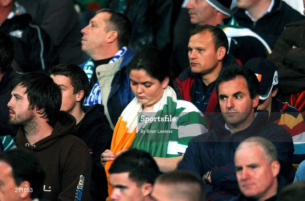 17 October 2007; A Republic of Ireland fan drops her head toward the end of the match. 2008 European Championship Qualifier, Republic of Ireland v Cyprus, Croke Park, Dublin. Picture credit; Brian Lawless / SPORTSFILE