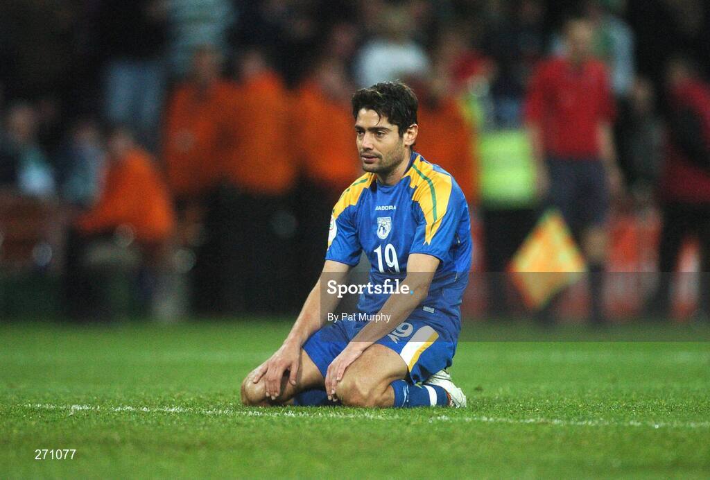 17 October 2007; Alexandros Garpozis, Cyprus, shows his disappointment after Steve Finnan scored the equalizing goal for the Republic of Ireland. 2008 European Championship Qualifier, Republic of Ireland v Cyprus, Croke Park, Dublin. Picture credit; Pat Murphy / SPORTSFILE