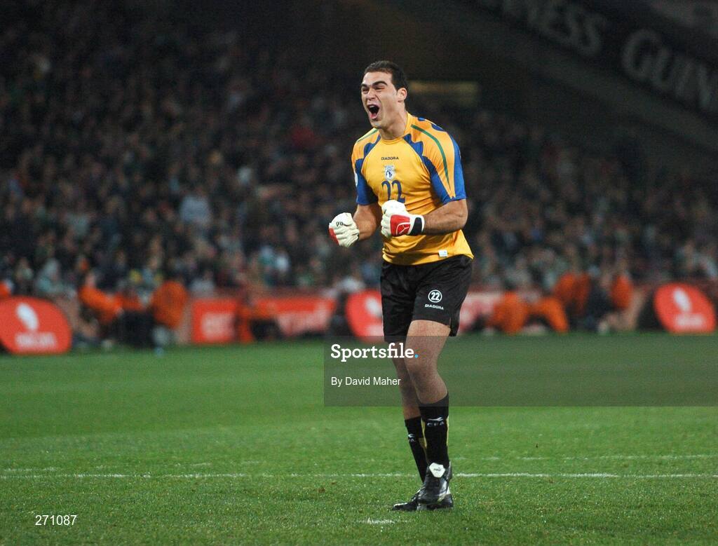 17 October 2007; Antonis Giorgallidi, Cyprus, goalkeeper celebrates his side's goal. 2008 European Championship Qualifier, Republic of Ireland v Cyprus, Croke Park, Dublin. Picture credit; Stephen McCarthy / SPORTSFILE