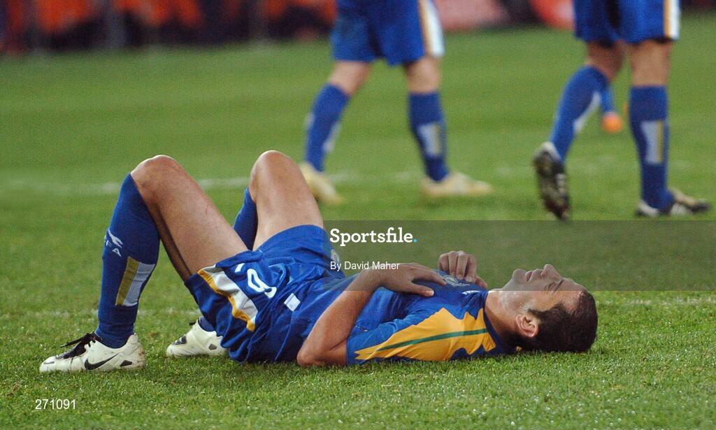 17 October 2007; Stelios Okkarides, Cyprus, reacts after his side conceded a late goal. 2008 European Championship Qualifier, Republic of Ireland v Cyprus, Croke Park, Dublin. Picture credit; Stephen McCarthy / SPORTSFILE